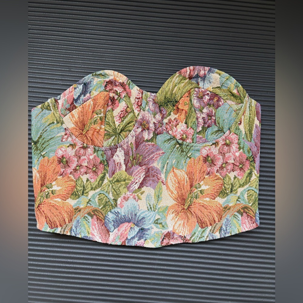 Like New! Commense Floral Bustier Crop Top - Orange, Green, Pink, Blue